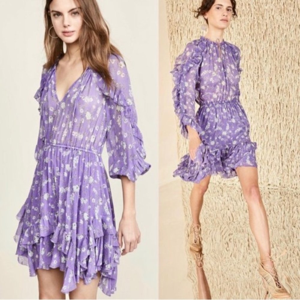 Ulla Johnson Lavender Floral Ruffled Mini Dress